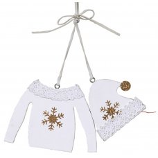 Χριστουγεννιάτικο Κρεμαστό Ξύλινο Στολίδι, Λευκό Μπλουζάκι και Σκουφάκι (22cm)